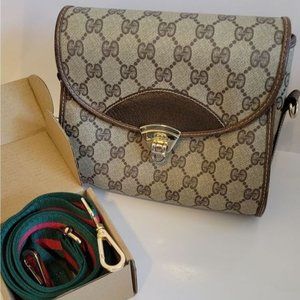 Authentic Vintage Gucci Triangle bag monogram Brown canvas 60s 70s